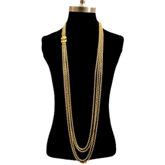 Vtg Ben Amun Gold Plated Long Layered Necklace